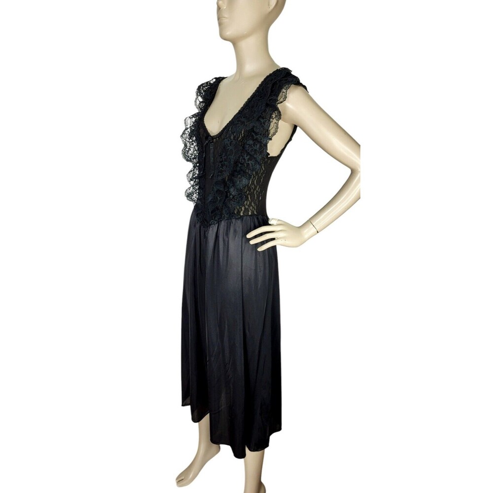 Vintage 80s Sexy Black Frilly Lace Peignoir Lingerie Nightgown Cinema Etoile S/M - Picture 6 of 8